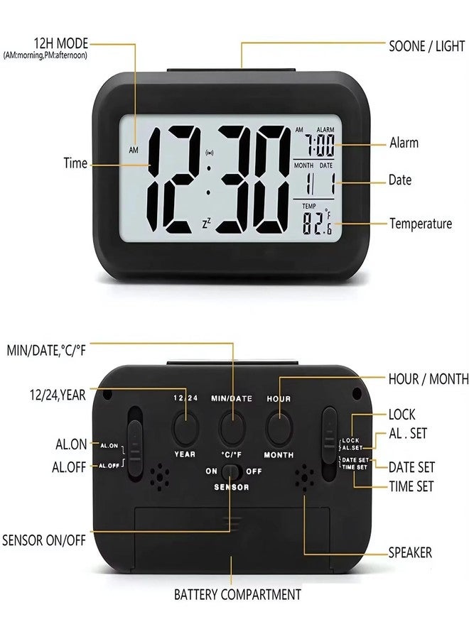 Patel's Kitchen Digital Alarm Clock with Temperature Display, LCD Screen, Date and Time, 12/24 Hour Format, Black - Image 2